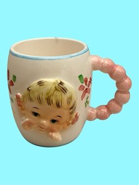 Vintage Glossy Ceramic "All Gone" Baby Mug by INARCO Japan 1950s MCM